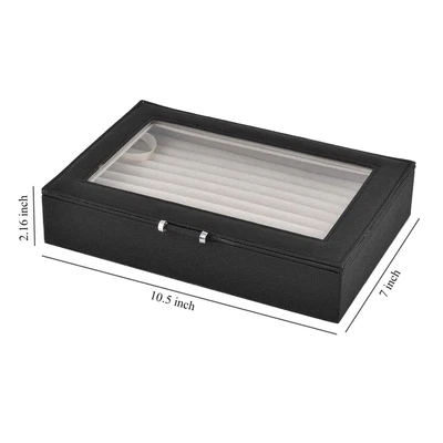 £30.65 • Buy Black Faux Leather Ring Earring Jewelry Box Glass Window Anti Tarnish Protection