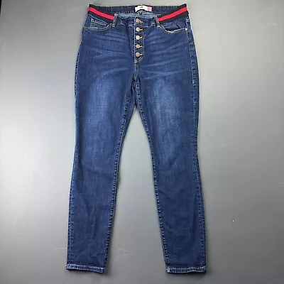 CAbi Jeans Womens 14 Button Fly Skinny Belted High Rise Dark Wash • $26.99