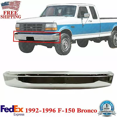 Front Chrome Bumper Face Bar For 1992-1996 F-150 Bronco Without Molding Holes • $280.60