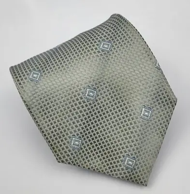 HR Seta Silk Tie Mint Green Gray Blue White Geometric Men Necktie 56 X 3.75 • $11.24