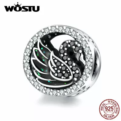 Wostu European 925 Sterling Silver CZ Black Swan Charms Beads Gift Party Women • $11.04