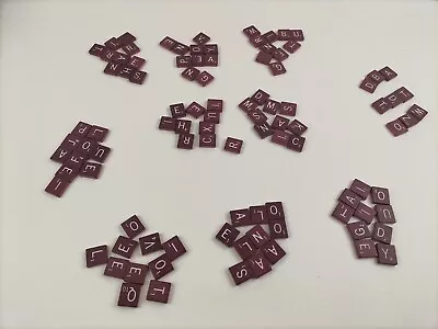 99 Vintg Scrabble Tiles Maroon Red Burgundy W Gold Letters - Crafts Replacement • $19.95