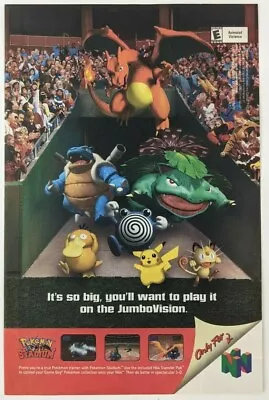 Pokemon Stadium Nintendo 64 Print Ad Game Poster Art PROMO Official N64 Pikachu • $14.99