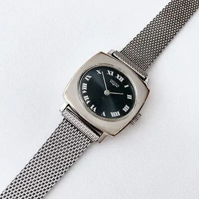 Vulcain Ladies Hand Winding Watch Operation Swiss Square Wristwatch Black Dial • $188.94