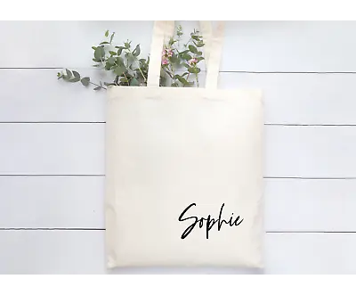 £7.99 • Buy Personalised Beige Natural Tote Bag Modern Font Bridesmaid Friend Shopping Book 