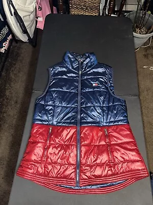 TOMMY HILFIGER SPORT Women's Puffer Quilted Vest Jacket BLUE W RED & WHITE Sz.XL • $1