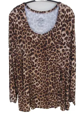 Torrid Fit & Flare Top - Super Soft Leopard Print Long Sleeve Scoop Neck Size 1 • $11.95