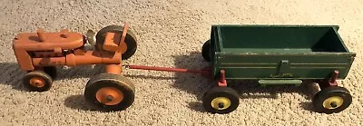 ANTIQUE Peter-Mar 1/12   Wooden Allis-Chalmers Orange TOY Farm Tractor & WAGON • $259.95