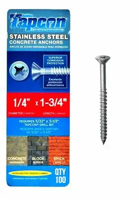 Tapcon 1/4  X 1-3/4  Stainless Steel Phillips Flat Head Concrete Anchor Screws 3 • £94.03