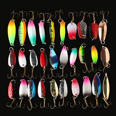 30pcs Metal Spinner Fishing Lures Spoon Minnow Crankbaits Hooks Baits Tackle US • $16.49