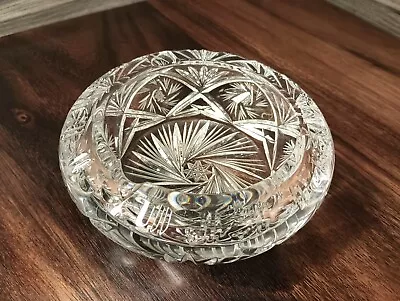 Vtg Heavy 6  Round Lead Crystal 3 Slot Cigar Ashtray Spinning Pinwheel Design  • $18