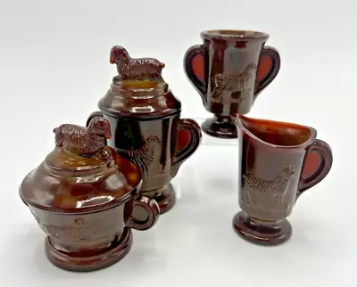 BOYD'S GLASS Chocolate Brown SLAG Lamb Set Children's Toy Dishes Kids Vintage • $48