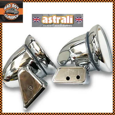 Pair Adjustable Chrome Door Bullet Torpedo Mirrors Direct Fit CLASSIC MINI • $69.42