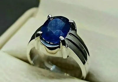 Natural Oval Cut 3 Ct Deep Blue Sapphire Sterling Silver 925 Handmade Mens Ring • $132