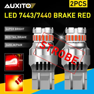 2x 7443 7440 7444 LED Red Bright Strobe Flash Brake Tail Light Stop Bulbs AUXITO • $13.49