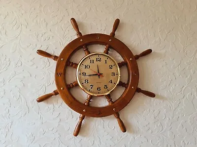 Antique Wall Clock Ship Yacht Wheel Wooden Nautical Marine Collectors Vintage  • $106.05