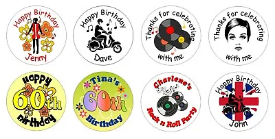 £2.50 • Buy 48 Custom Personalised Birthday / Party Stickers With Sixties 60s Theme