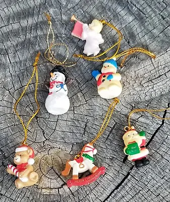 Miniature Vintage Resin Christmas Ornaments  Angel Snowman Santa Lot Of 6 • $7.50