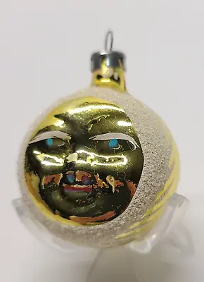 Vintage Christmas Tree Ornament Mercury Blown Glass Mica Moon Sun Star Face Ball • $65