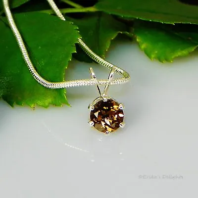 Golden Brown Smokey Quartz Sterling Silver Pendant  W/ Snake Chain Necklace • $7