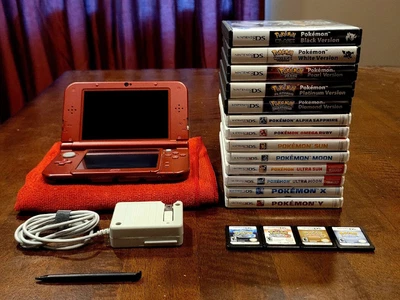 $2500 • Buy Pokémon Game Lot With New 3ds Metallic Red Stylus Charger 17 Games 100%AUTHENTIC