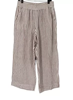 Sigrid Olsen Wide Leg 100% Linen Pants Stripe Large Pockets Lagenlook • $23.99