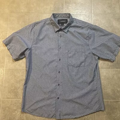 Hydrogen Button UP Shirt Mens Sz L Blue Green Short Sleeve Polka Dot Geometric • $5