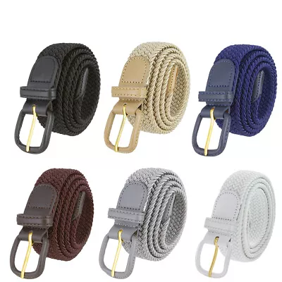 Leather Covered Fabric Braided Belt Elastic Woven Stretch Belt 1-1/4 (32mm) Wide • $11.95