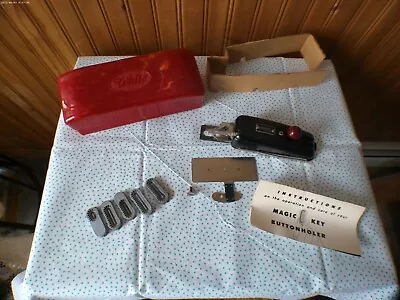Vintage White Sewing Machine Magic Key Buttonholer Red Case • $10.99