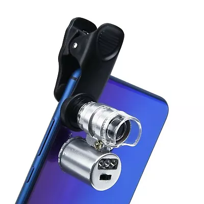 60X Magnifying Glass LED UV Light Mobile Phone Clip Microscope Tool Camera • $9.57