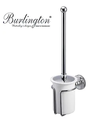 Burlington Traditional Chrome Toilet Brush  Wall Mounted CeramicHolder  A8CHR • £84.95