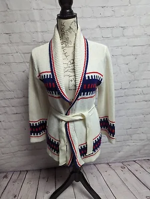 Vintage Montgomery Ward Nordic Ski Cardigan Sweater With Belt. Medium. 823 • $72