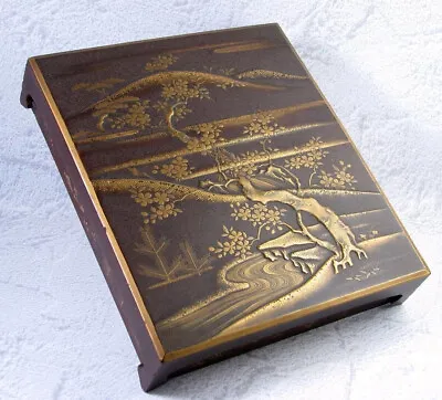 Antique Japanese Lacquer Sakura Taka Maki-e Fubako Letter Box Meiji • $2000