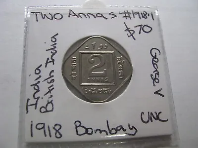 1918 Two Annas Coin British India George V Bombay 2 Annas #1918.1 • $48.26