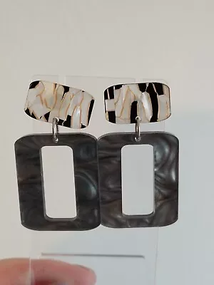 Fun Bold Acrylic Statement Earrings Black Grey Gift Fun Quirky Artisan Handmade  • £6.99