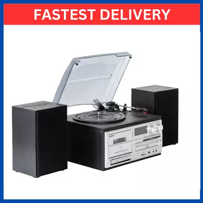 Stereo System Turntable Vinyl Record Player Cassette Recorder CD Bluetooth USB • $249.95