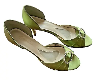 Michaelangelo Marissa Green Satin Shoes Size 10 Medium Gorgeous! • $23.99