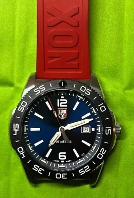 Luminox Men's Watch Pacific Diver Swiss Quartz Blue Dial Red Rubber Bracelet • $250