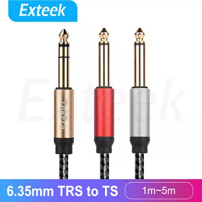 6.35mm 1/4 Inch TRS Stereo To Dual 1/4 Inch TS Mono Y Splitter Breakout Cable • $12.95