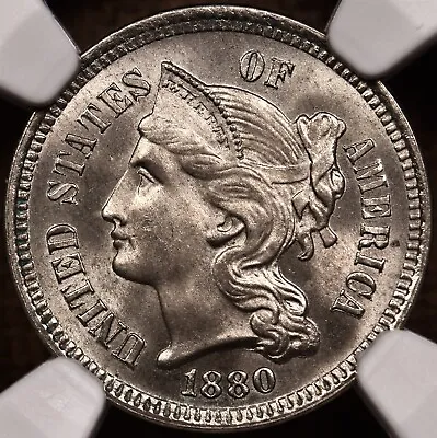 $560 • Buy 1880 Tough Date 3 Cent Nickel, NGC MS65, Low 21k Mintage DavidKahnRareCoins