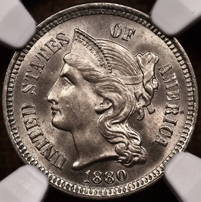 $560 • Buy 1880 Tough Date 3 Cent Nickel, NGC MS65, Low 21k Mintage DavidKahnRareCoins