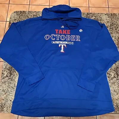 Majestic Texas Rangers Hoodie Sweatshirt 2015 Postseason Take October 3XL Blue • $23.99