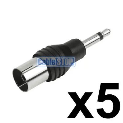 5 X 3.5mm MONO Mini Jack Plug To COAX Female TV Aerial Socket UHF RF Adapter • £3.95
