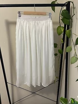 ZIMMERMAN - Pleated Satin Midi Skirt - Ivory - Size 1 (10 Aus) -EUC -RRP $575 • $180