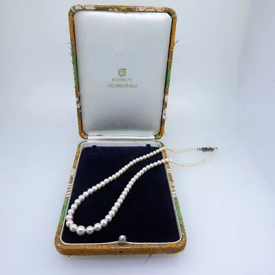 Mikimoto Graduated Pearl Sterling Clasp Necklace With Box • $995