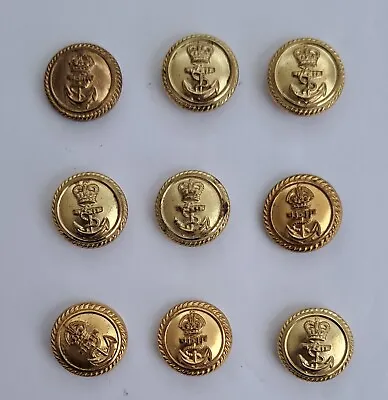 16mm Gold Officers Naval Buttons Rope & Anchor Design. Set Of 9 Used Buttons • £15