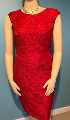 Lovely Deep Red Lace Dress By Jax Size 16 ( USA 14 ) • £7.99