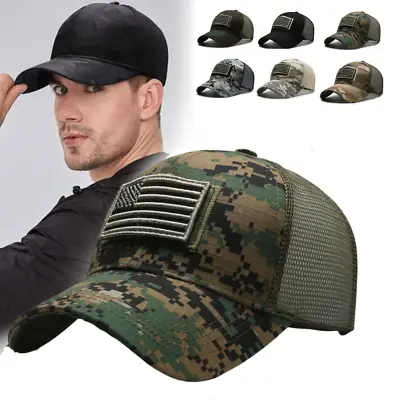 Men Baseball Cap American Flag Tactical Snapback Visor Hat Trucker Camo Army USA • $11.99
