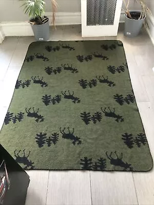 Woolrich Home Sherpa Hunter Green With Black Moose And Pine Trees Cozy Throw • $60