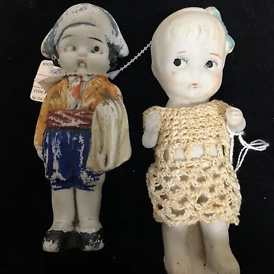 2 Antique Bisque Dolls One Matador One Little Girl 5 Inches Tall • $18